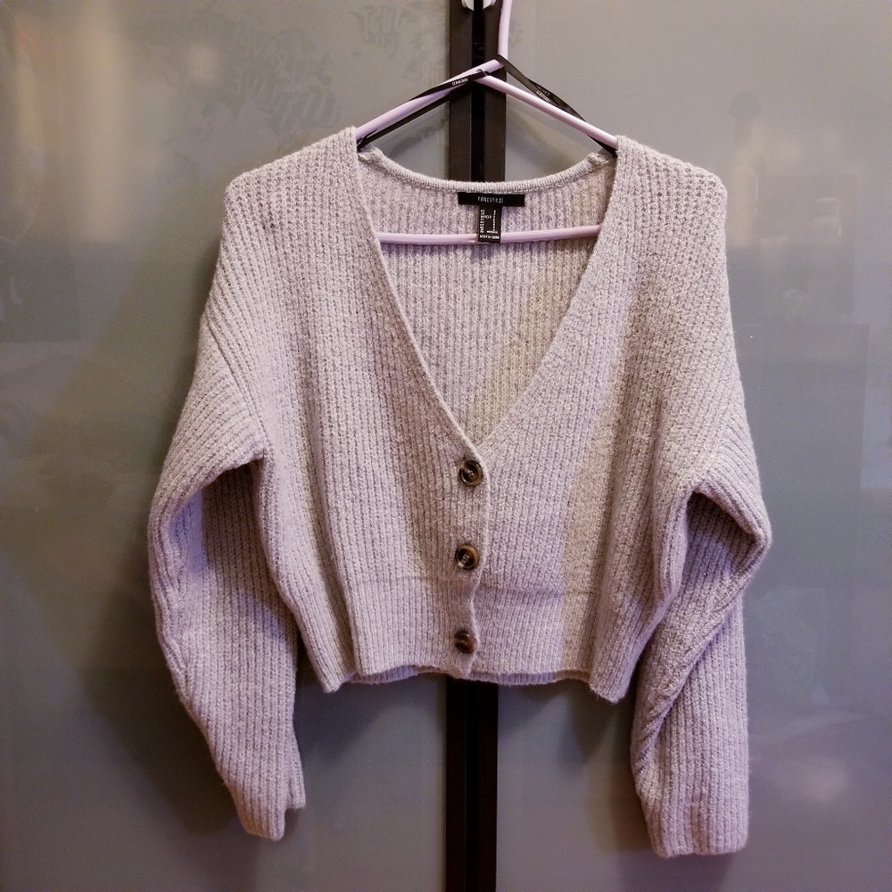 F21 brushed ribbed knit sweater in heather grey